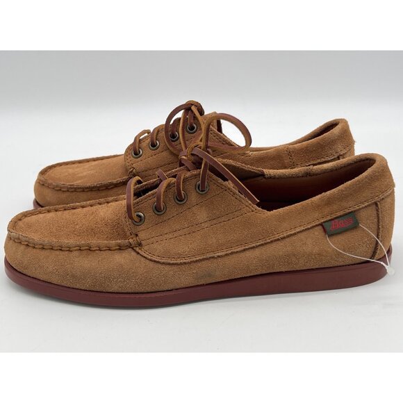 G.H. Bass Mens Original Suede Moccasins Size 9 Tan Brown Casual Shoes With Red S - Picture 3 of 11